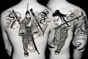 Samurai with katana and Sakura tattoo idea