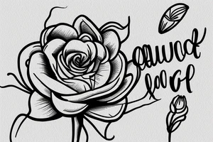 A spider lily flower overlapping a white rose with the words “quicquid capit” in all caps lettering down the stem. tattoo idea