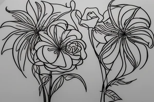 A spider lily flower and A white rose flower with intertwined stems, with “Whatever it Takes” writes down the stem. tattoo idea