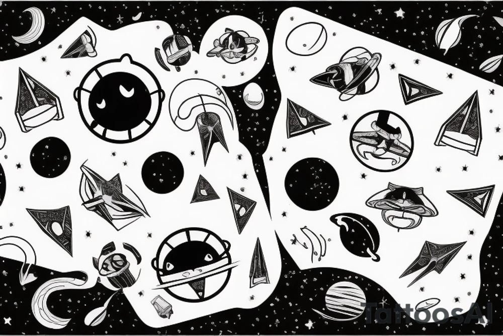 cat in space surrounded by a rhombus tattoo idea