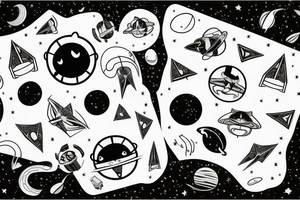 cat in space surrounded by a rhombus tattoo idea