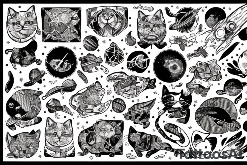 cat in space surrounded by a rhombus tattoo idea