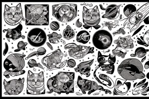 cat in space surrounded by a rhombus tattoo idea