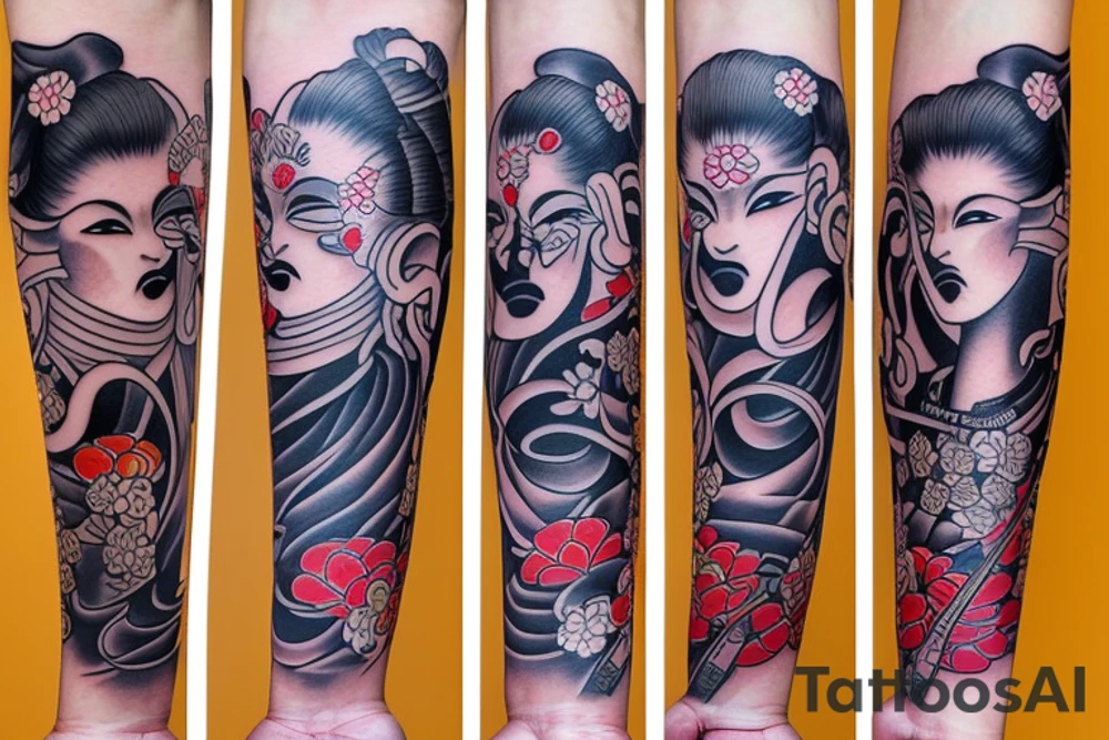 Forearm tattoo with a samurai geisha tattoo idea