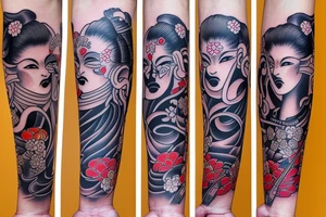Forearm tattoo with a samurai geisha tattoo idea