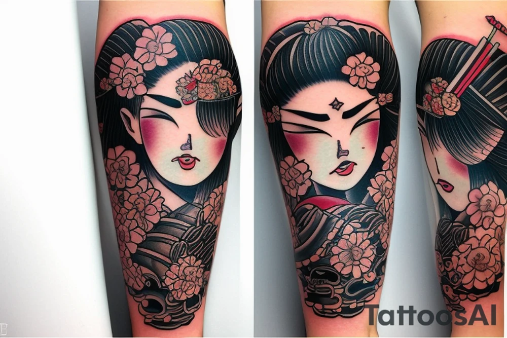 Forearm tattoo with a samurai geisha tattoo idea