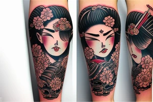 Forearm tattoo with a samurai geisha tattoo idea