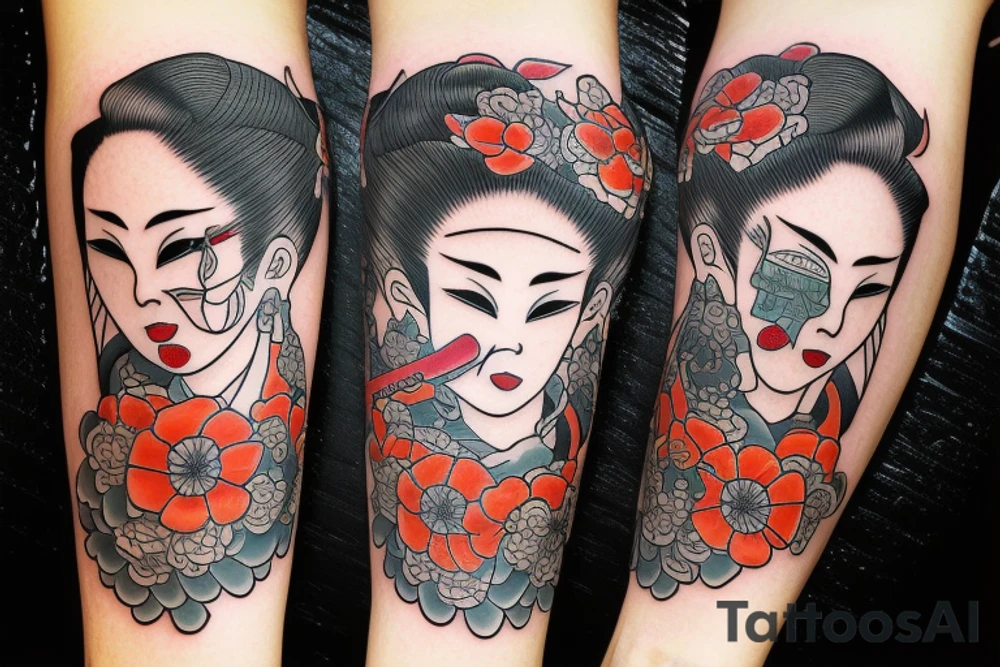 Forearm tattoo with a samurai geisha tattoo idea