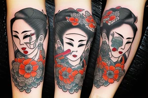 Forearm tattoo with a samurai geisha tattoo idea