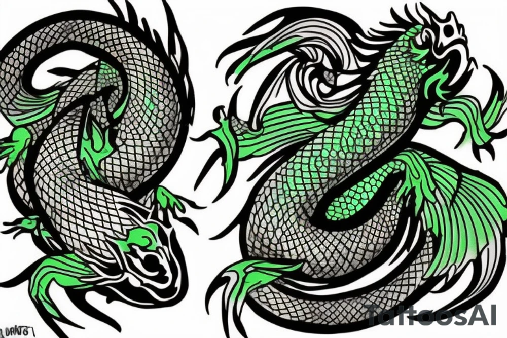 Goldfish mixed with green dragon. tattoo idea