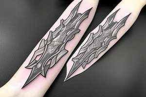 Excalibur heavenly white glowing blade stuck in granite stone tattoo idea