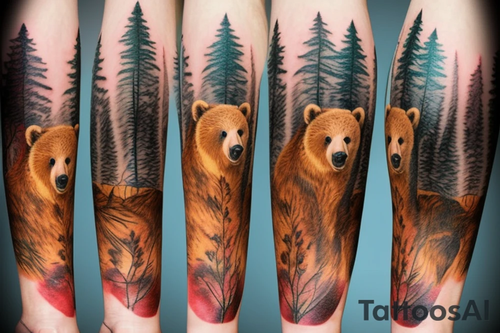 Agressive Bear tohr forest tattoo idea