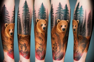 Agressive Bear tohr forest tattoo idea