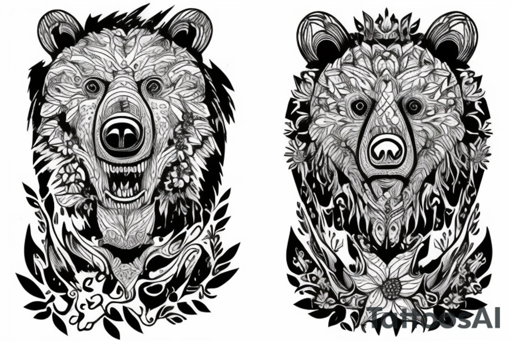 Agressive Bear tohr forest tattoo idea