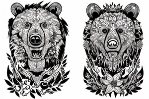 Agressive Bear tohr forest tattoo idea