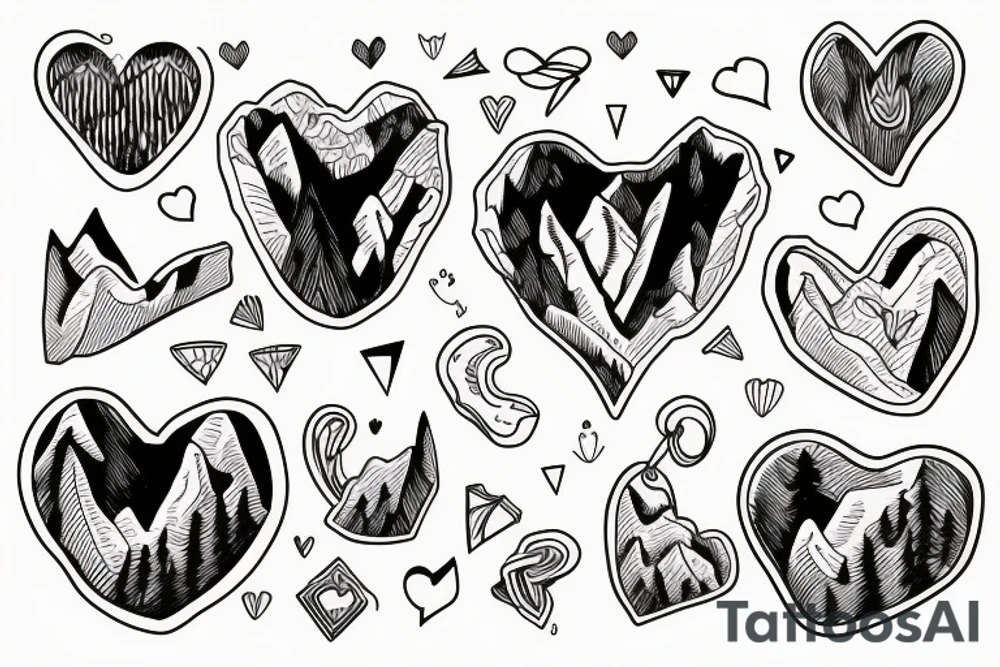 mountains with heart climbing and hiking tattoo idea