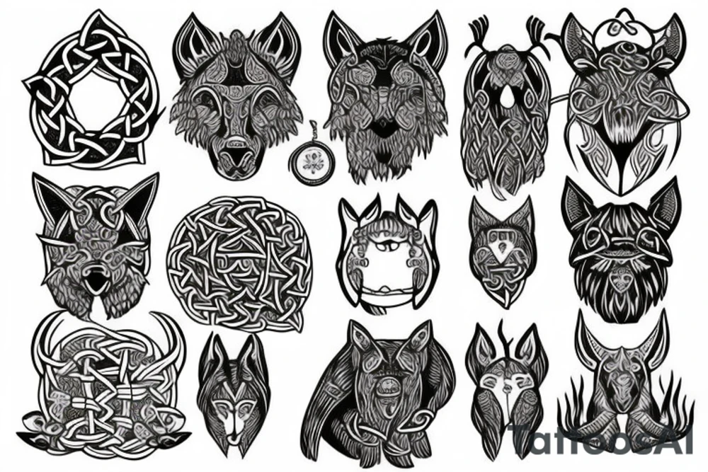 Wild Scandinavian animals in celtic style tattoo idea