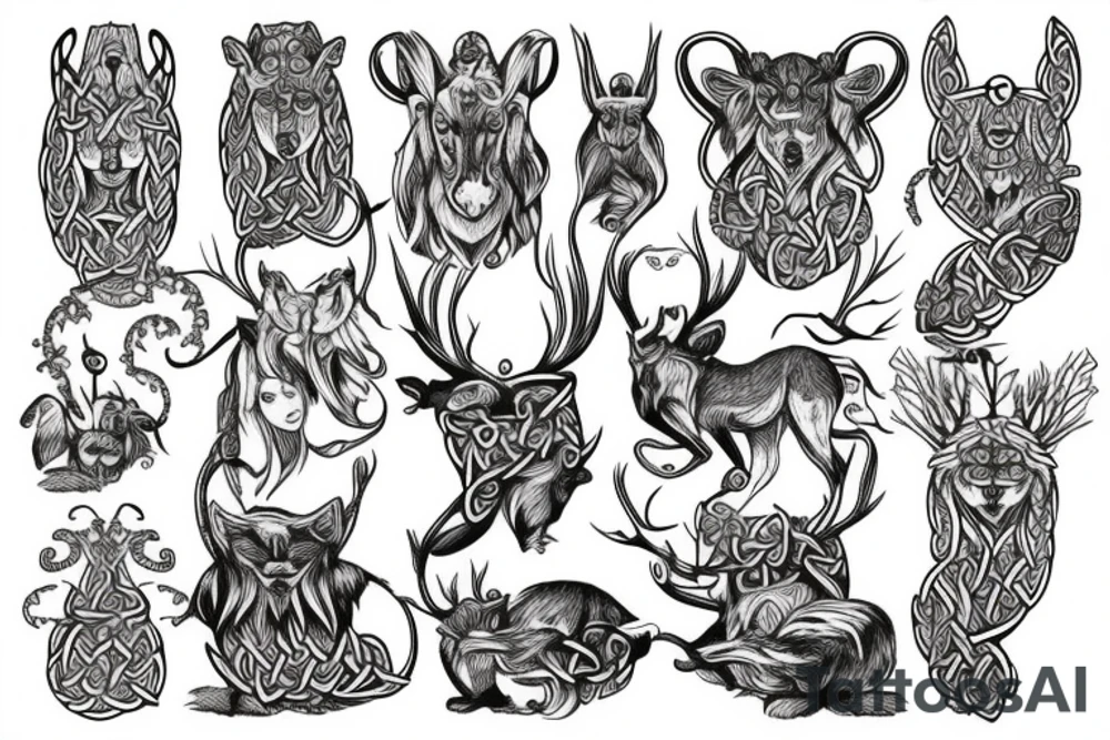 Wild Scandinavian animals in celtic style tattoo idea