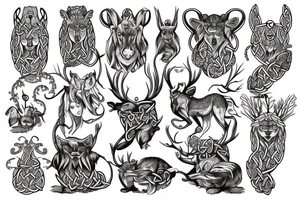 Wild Scandinavian animals in celtic style tattoo idea