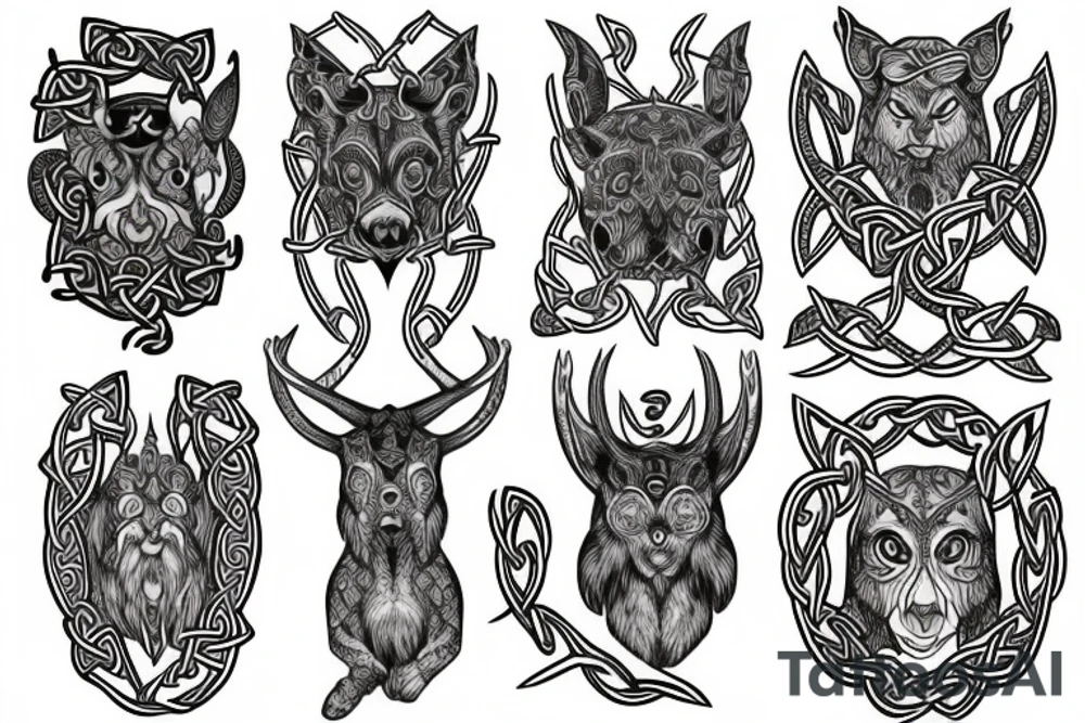 Wild Scandinavian animals in celtic style tattoo idea