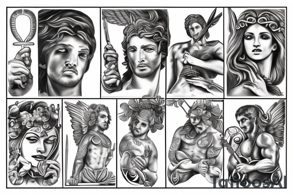 greek god holding a match tattoo idea