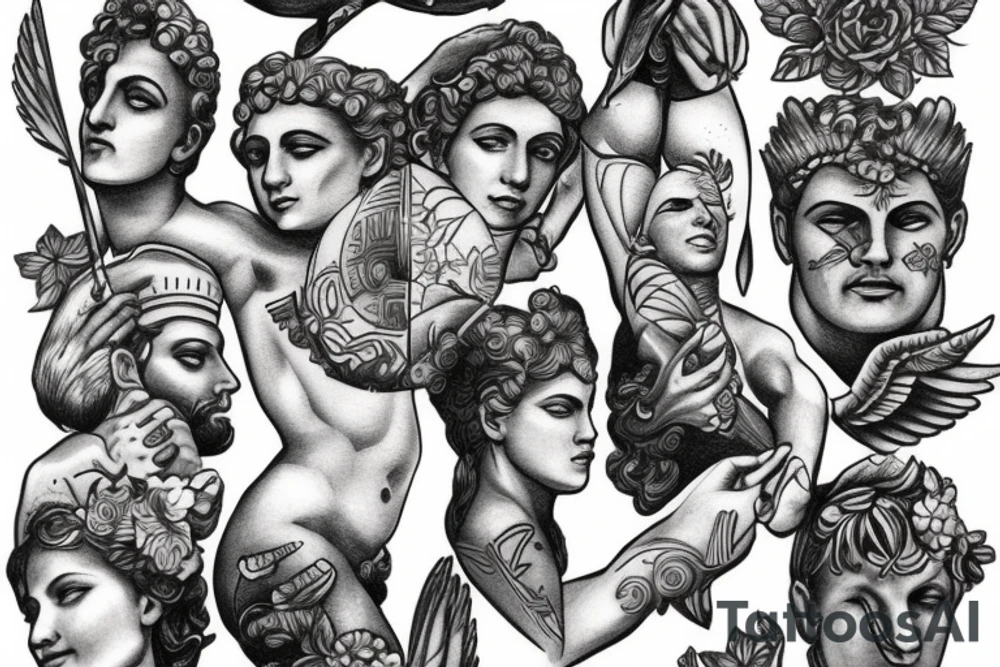 greek god holding a match tattoo idea