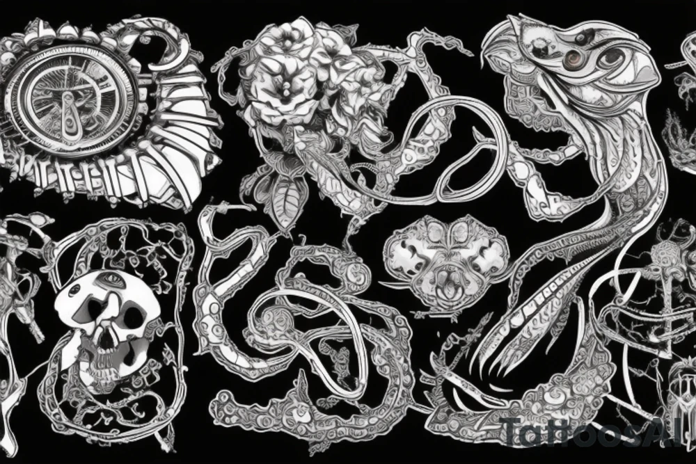 Змея ест свой хвост, на горе из черепов tattoo idea Змея ест свой хвост, на горе из черепов tattoo idea