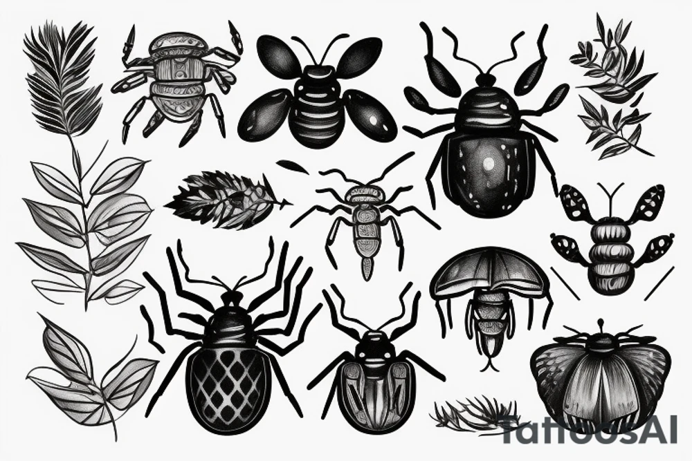 Scarabeo in olive leafs tattoo idea