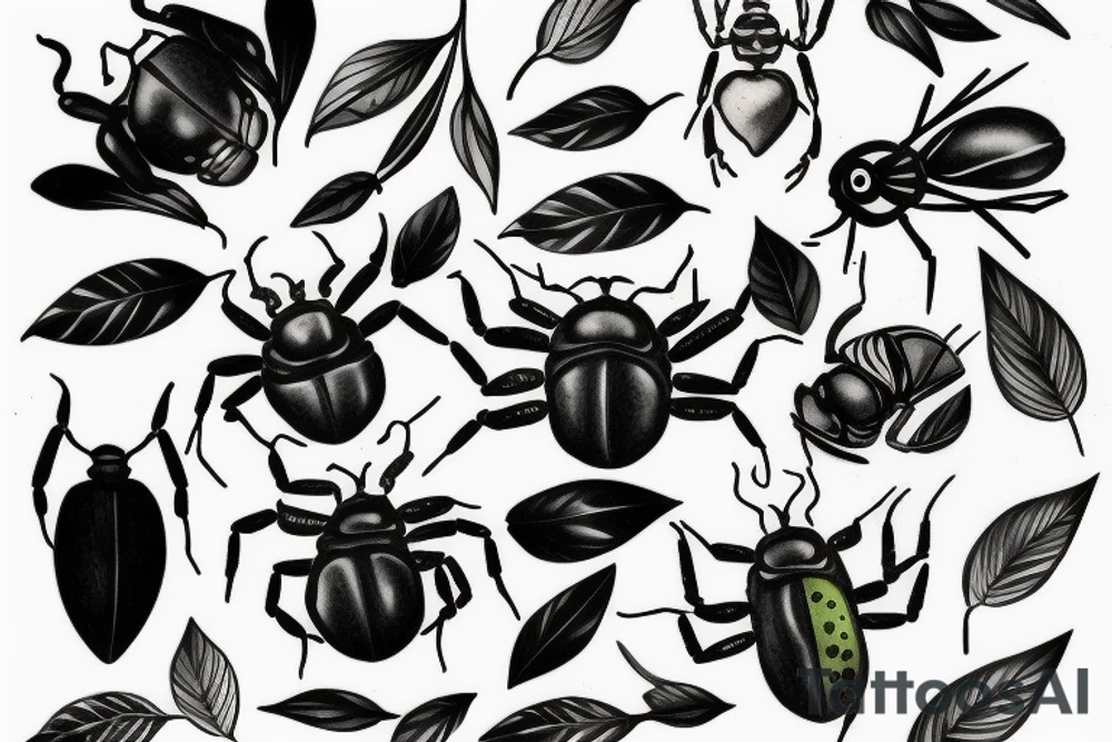 Scarabeo in olive leafs tattoo idea