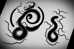 snake eating its tail, circle, yellow eye, vertical pupil, no scales, minimalism tattoo idea