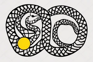 snake eating its tail, circle, yellow eye, vertical pupil, no scales, minimalism tattoo idea