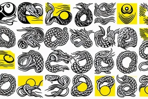 snake eating its tail, circle, yellow eye, vertical pupil, no scales, minimalism tattoo idea
