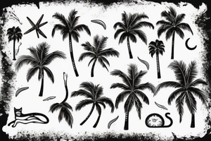 cat sitting on the beach with palm trees tattoo idea