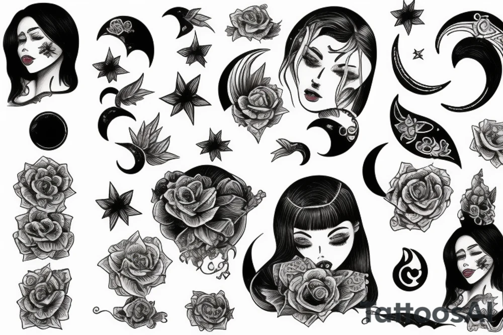 girl and moon tattoo idea