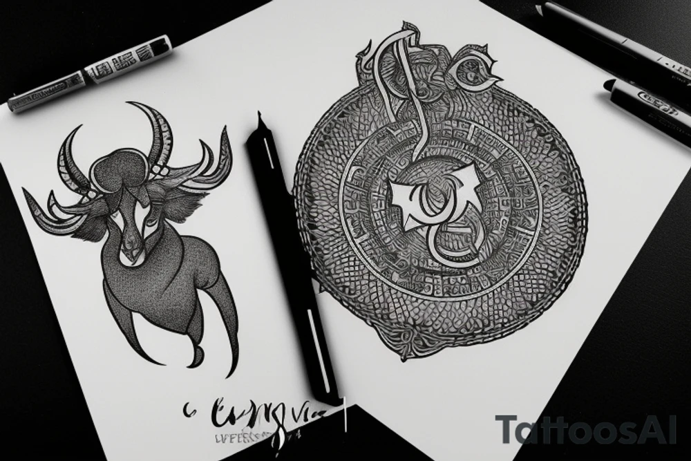 capricorn sign in form of shield, loork like number 3 tattoo idea