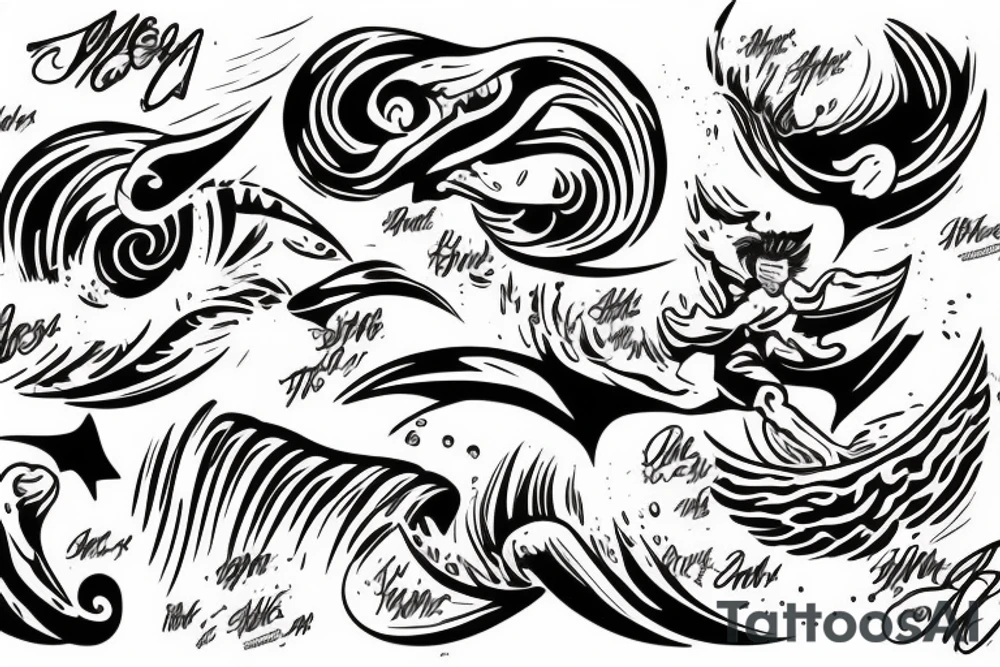 san being thrown at a wave tattoo idea