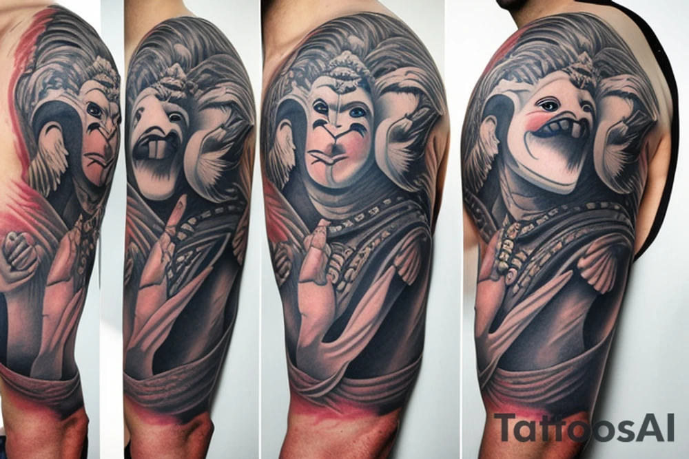 Hanuman background airborne wings tattoo idea