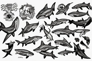 Shark, bear, eagle, bones tattoo idea