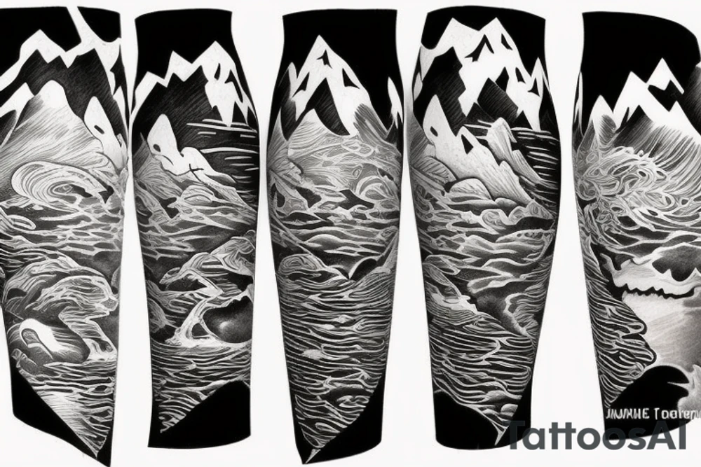 Mountains and sea tattoo idea