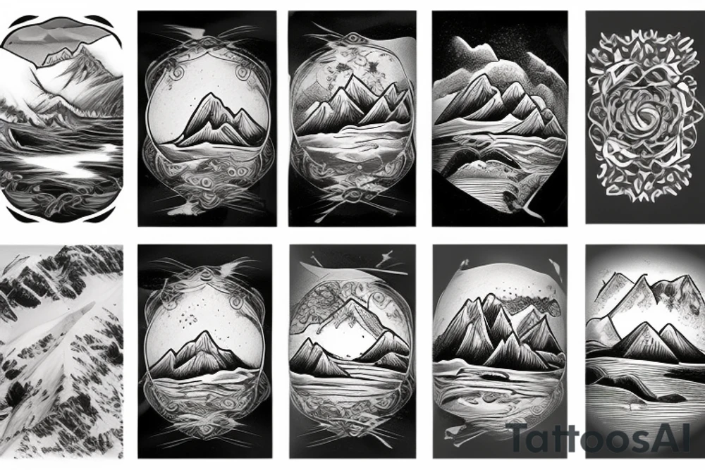 Mountains and sea tattoo idea