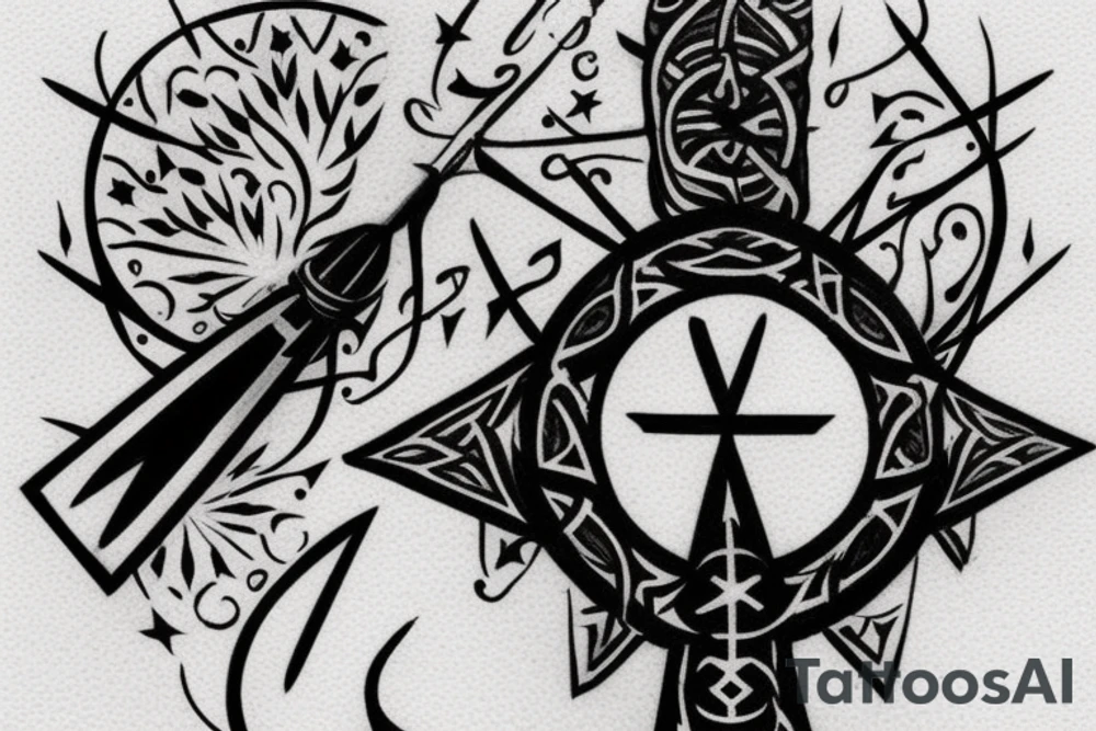 I want a tattoo of "HATAY". H should be two minarets, first A should be made of swords, T should be a christian cross, second A should be a jewish star and the last Y should resemble a nature character such as a bird etc. tattoo idea