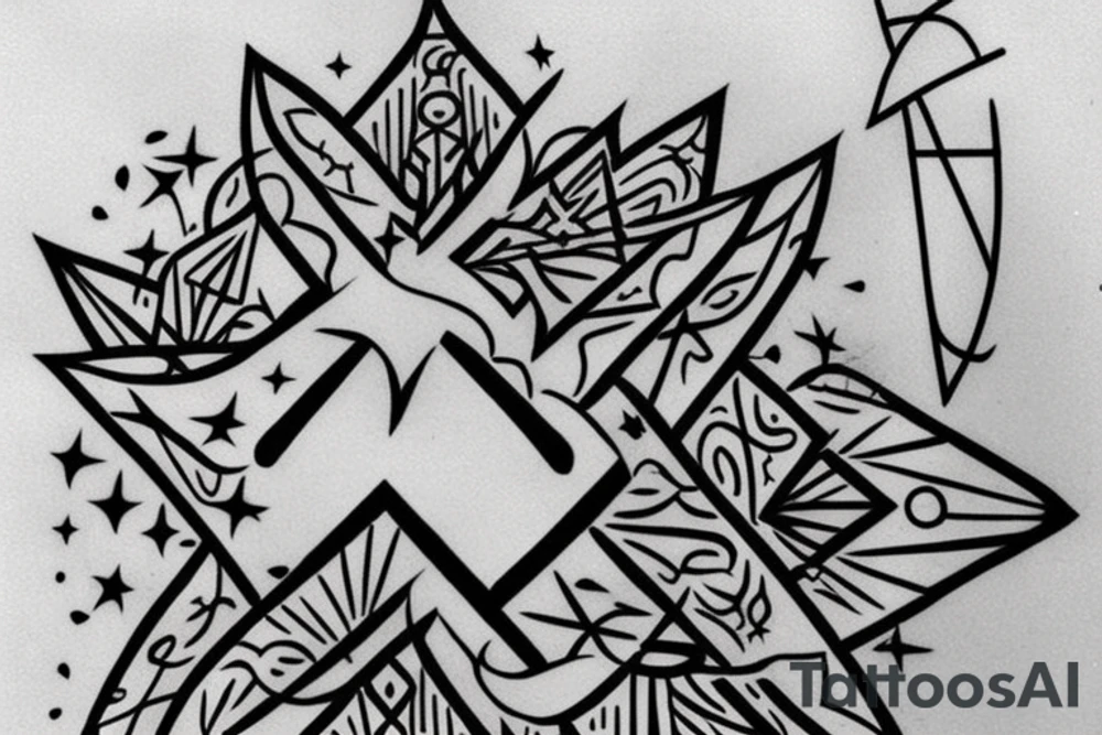 I want a tattoo of "HATAY". H should be two minarets, first A should be made of swords, T should be a christian cross, second A should be a jewish star and the last Y should resemble a nature character such as a bird etc. tattoo idea