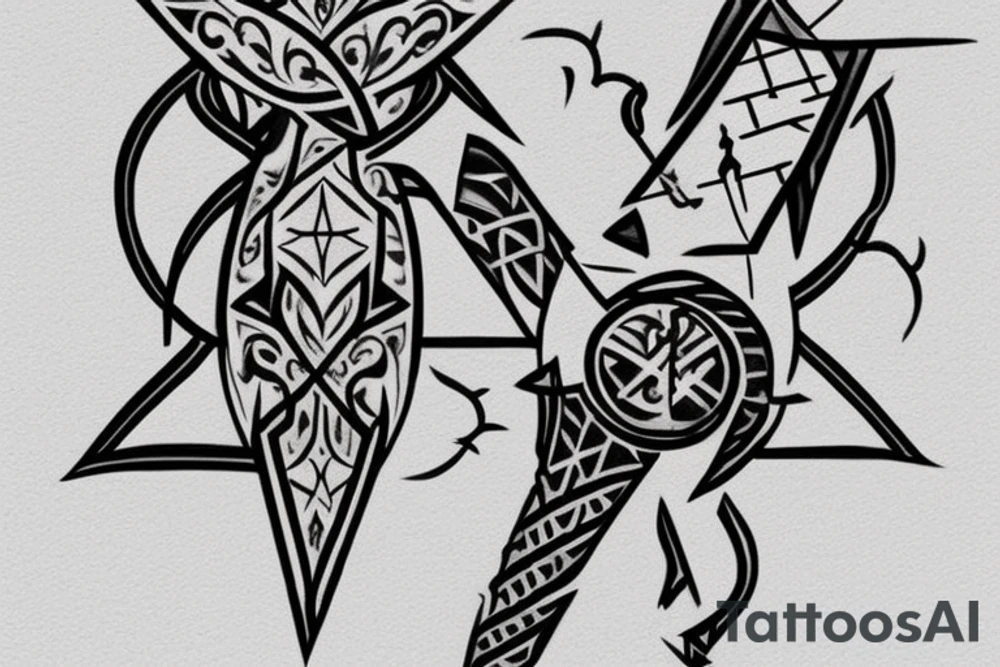 I want a tattoo of "HATAY". H should be two minarets, first A should be made of swords, T should be a christian cross, second A should be a jewish star and the last Y should resemble a nature character such as a bird etc. tattoo idea
