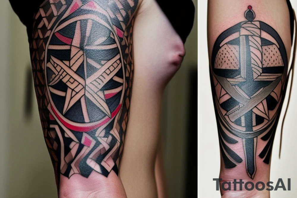 I want a tattoo of "HATAY". H should be two minarets, first A should be made of swords, T should be a christian cross, second A should be a jewish star and the last Y should resemble a nature character such as a bird etc. tattoo idea
