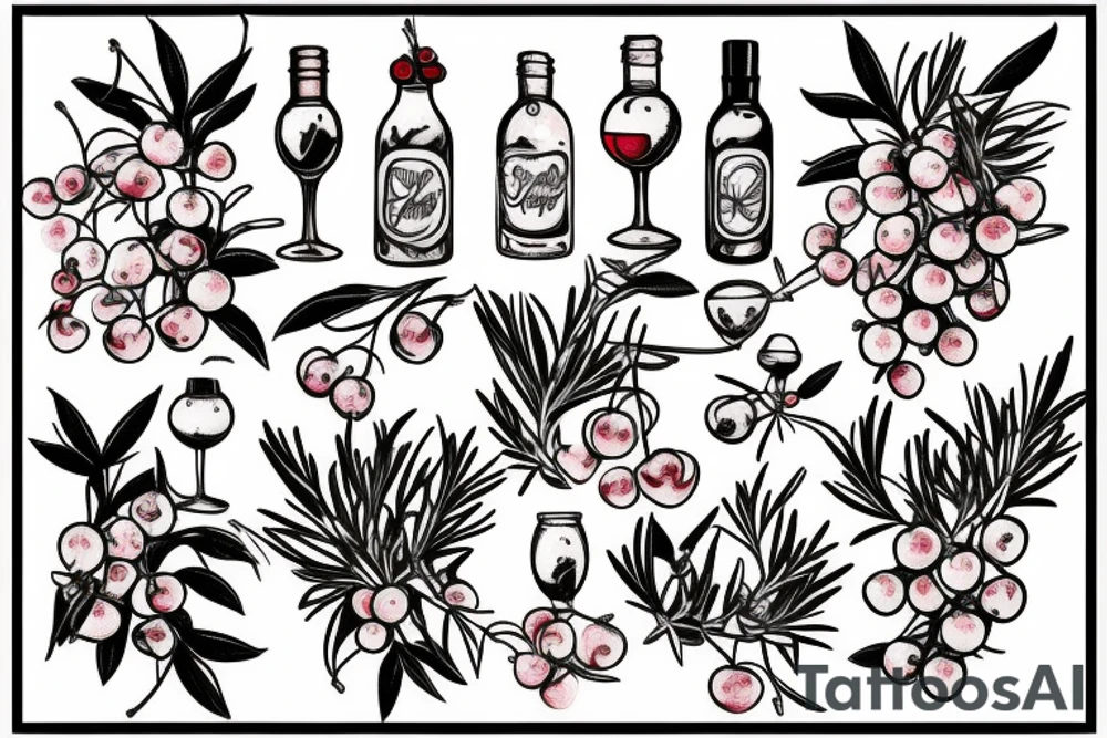 Cherry and wine, rosemary and thyme tattoo idea