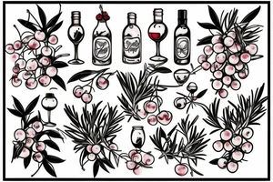 Cherry and wine, rosemary and thyme tattoo idea