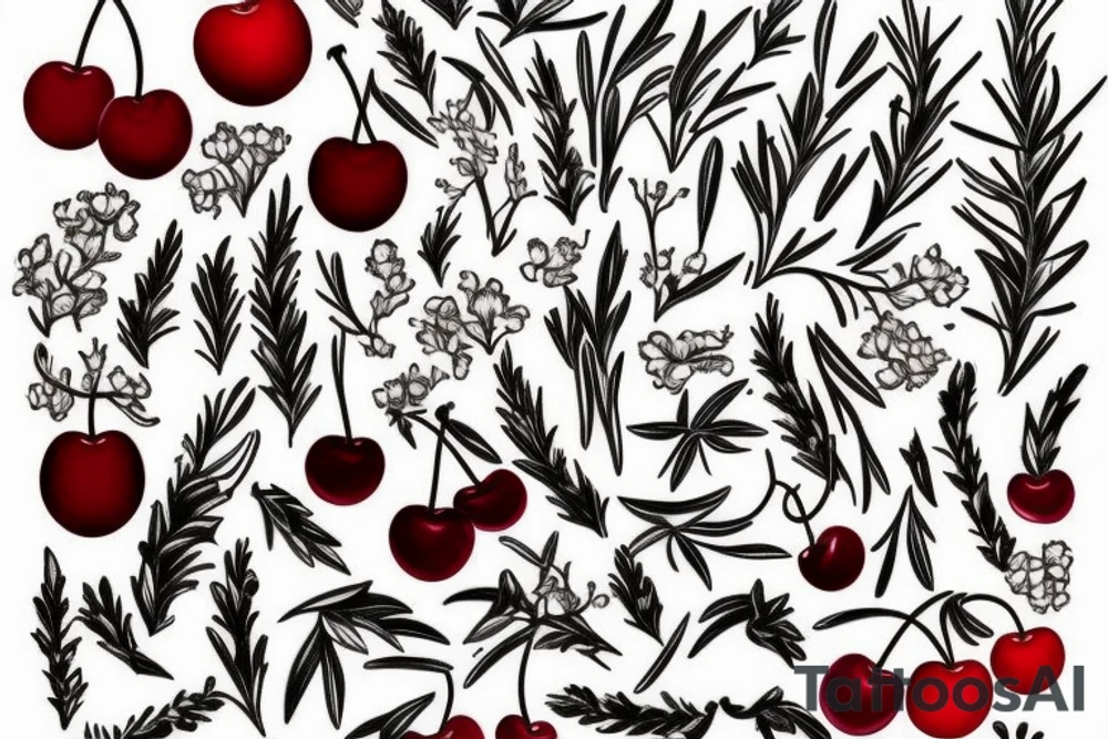 Cherry and wine, rosemary and thyme tattoo idea