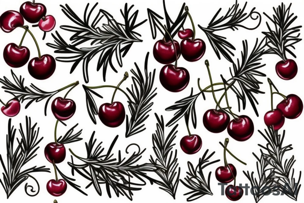 Cherry and wine, rosemary and thyme tattoo idea