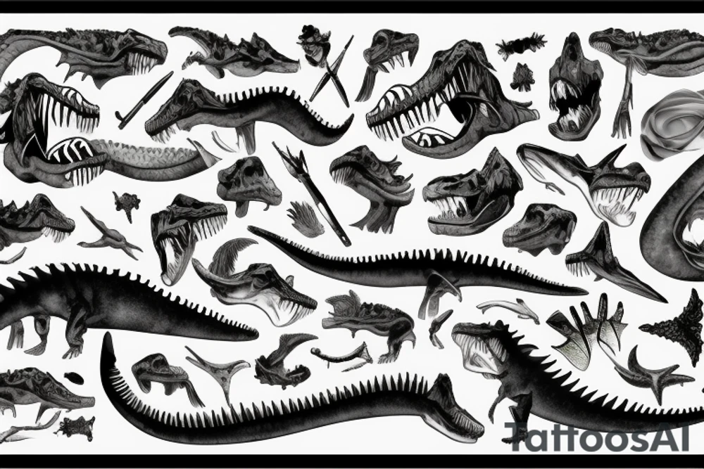 t-rex bones with mermaid tail tattoo idea
