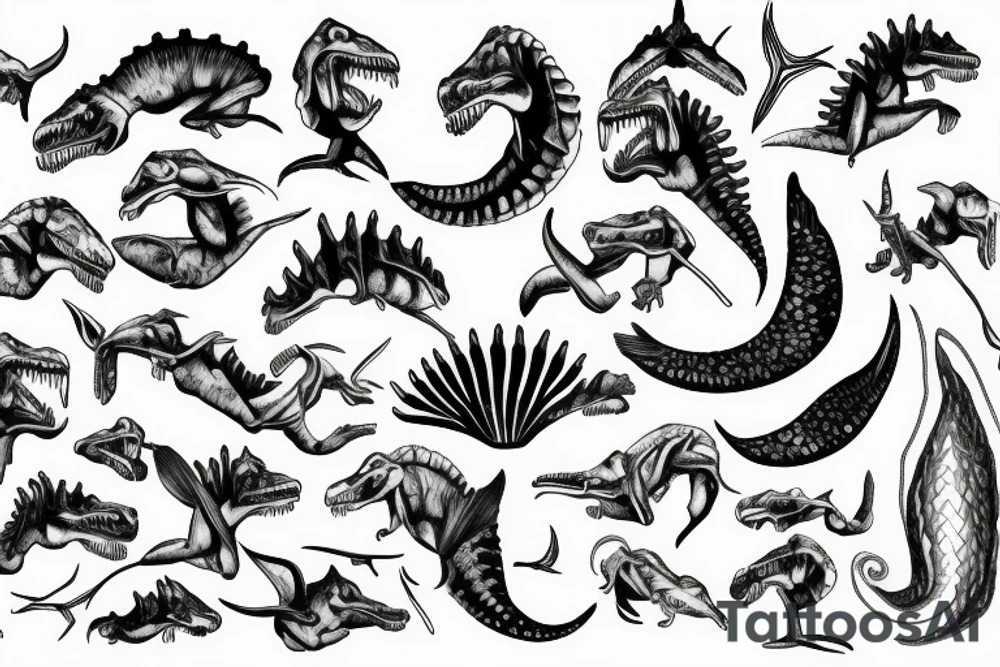 t-rex bones with mermaid tail tattoo idea